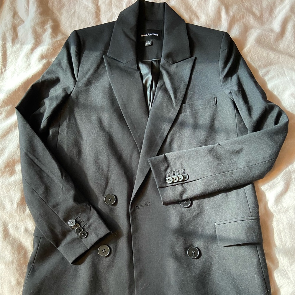 Frank and Oak - Black double-breasted long blazer